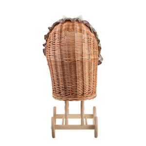 Passeggino in vimini per bambole Lulu con rifiniture, copertina e cuscino beige - Beige