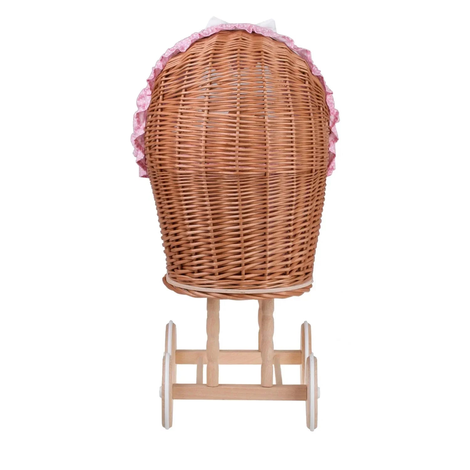 Carrozzina per bambole in vimini Lulu con finiture, copertina e cuscino rosa