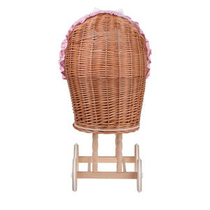 Carrozzina per bambole in vimini Lulu con finiture, copertina e cuscino rosa