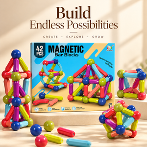 Tong Da Hong Magnetic Bar Blocks with colourful towers, geometric structures, bars and ball connectors
