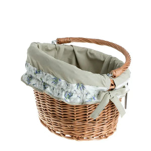 Panier de vélo en osier Maxian avec doublure beige, poignée et fixation guidon