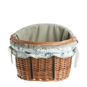 Panier de vélo en osier Maxian avec doublure beige, poignée et fixation guidon