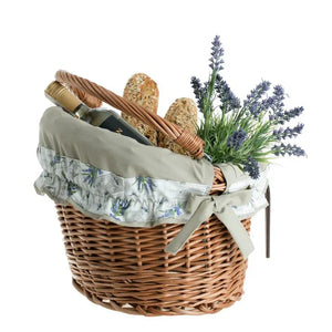 Panier de vélo en osier Maxian avec doublure beige, poignée et fixation guidon