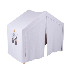 MeowBaby Large Ladder House with blue-grey tent fully closed around the natural wood frame