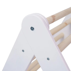 Close-up of hinge joint on white MeowBaby adjustable climbing ladder