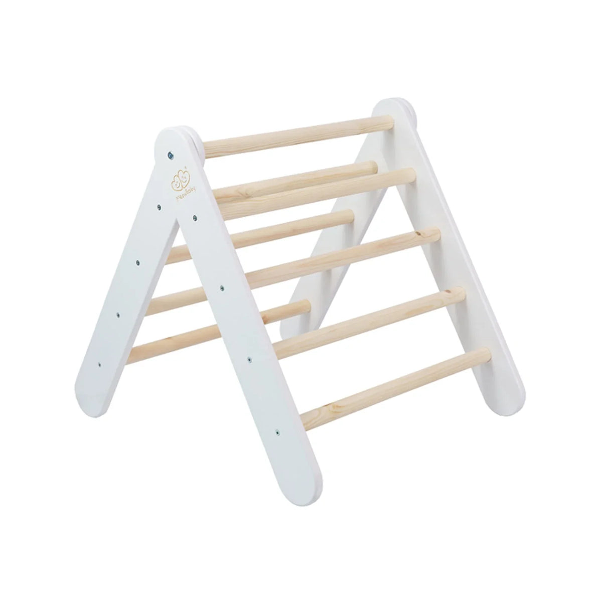 White MeowBaby indoor climbing ladder with natural wood-toned rungs in upright position