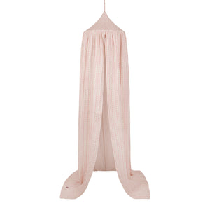 Full-length Moi Mili Vintage cotton canopy with a delicate pink striped pattern on a white background