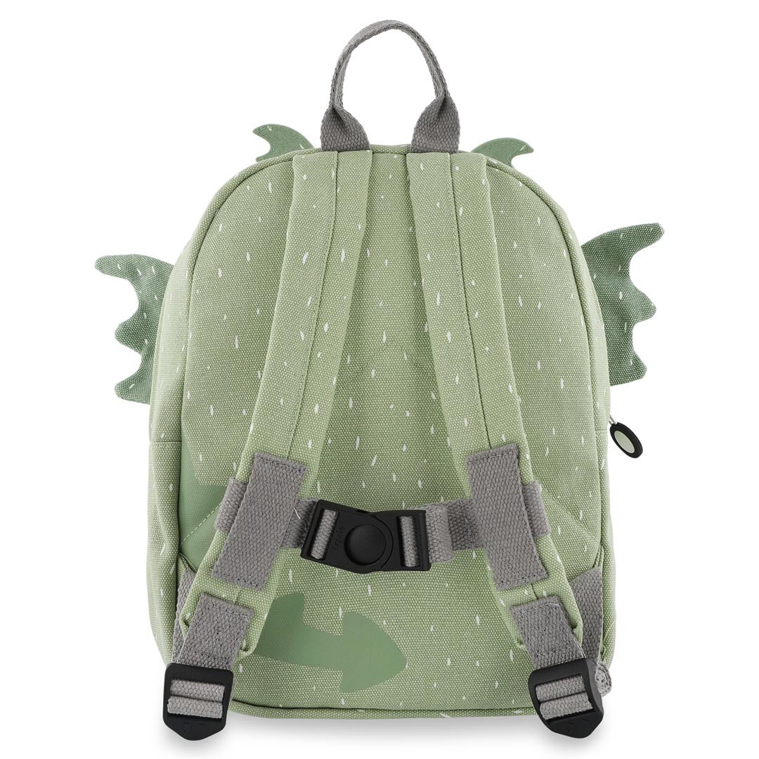 Back view of Trixie Mr. Dragon backpack with padded adjustable shoulder straps and chest buckle