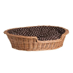 Cuccia per cani in vimini naturale Esmira con cuscino a pois, 65x43 cm