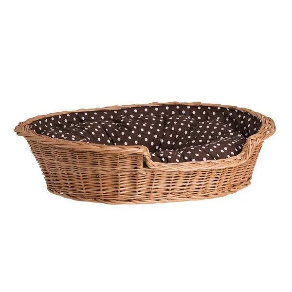 Cuccia per cani in vimini naturale Esmira con cuscino a pois, 65x43 cm