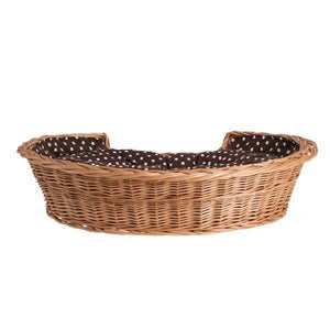 Panier pour chien en osier naturel avec coussin à pois marron
