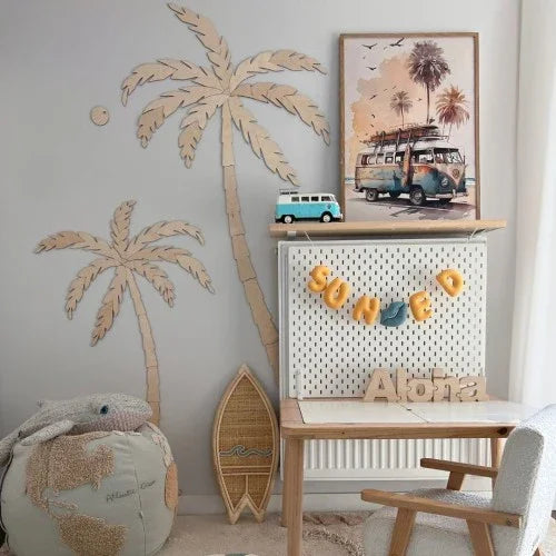 Décoration murale palmiers en bois faite main (lot de 2)