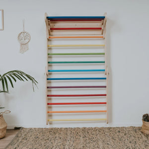 Triángulo de escalada Pikler con complemento de pared sueca (de 6 meses a 7 años) - Arcoíris