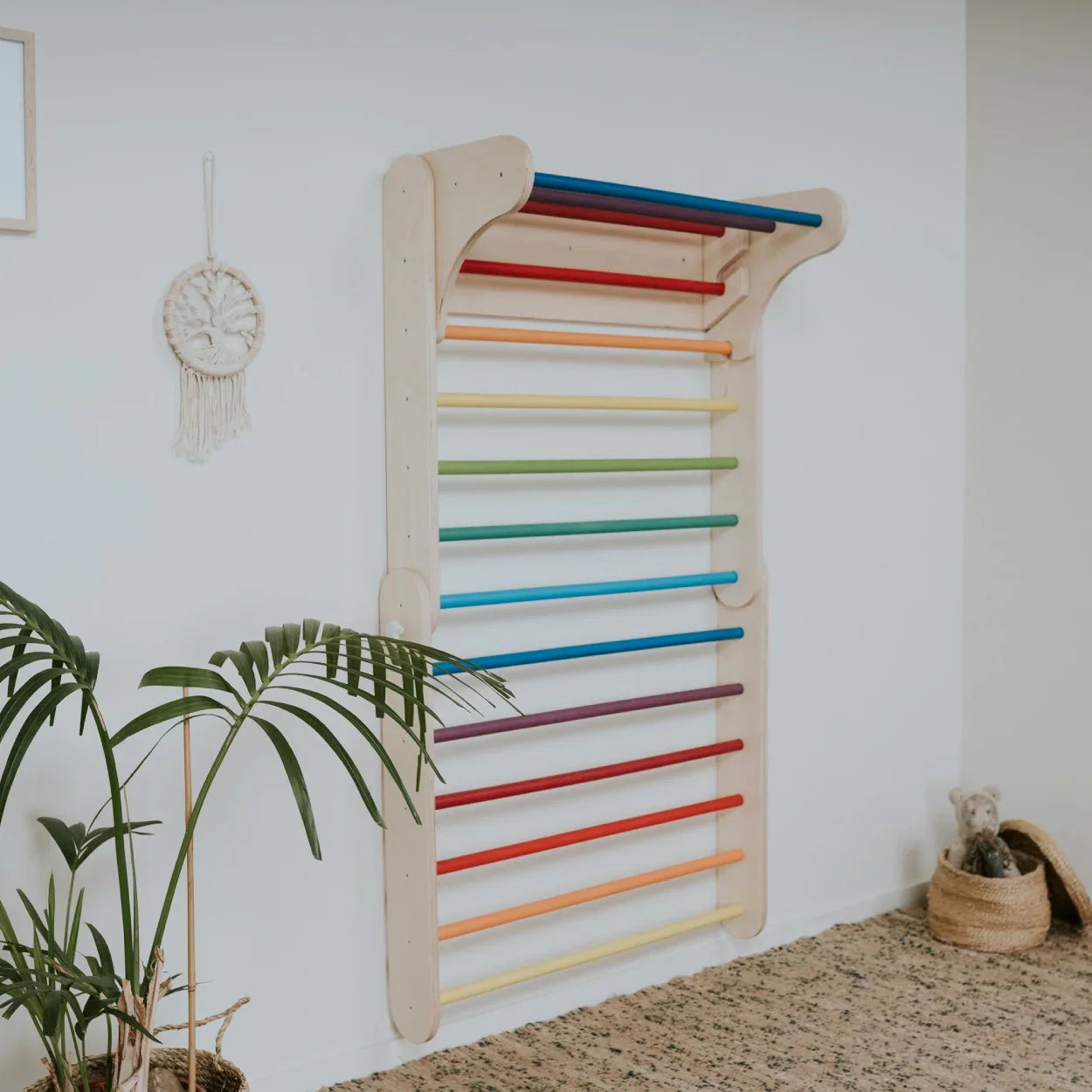 Triángulo de escalada Pikler con complemento de pared sueca (de 6 meses a 7 años) - Arcoíris