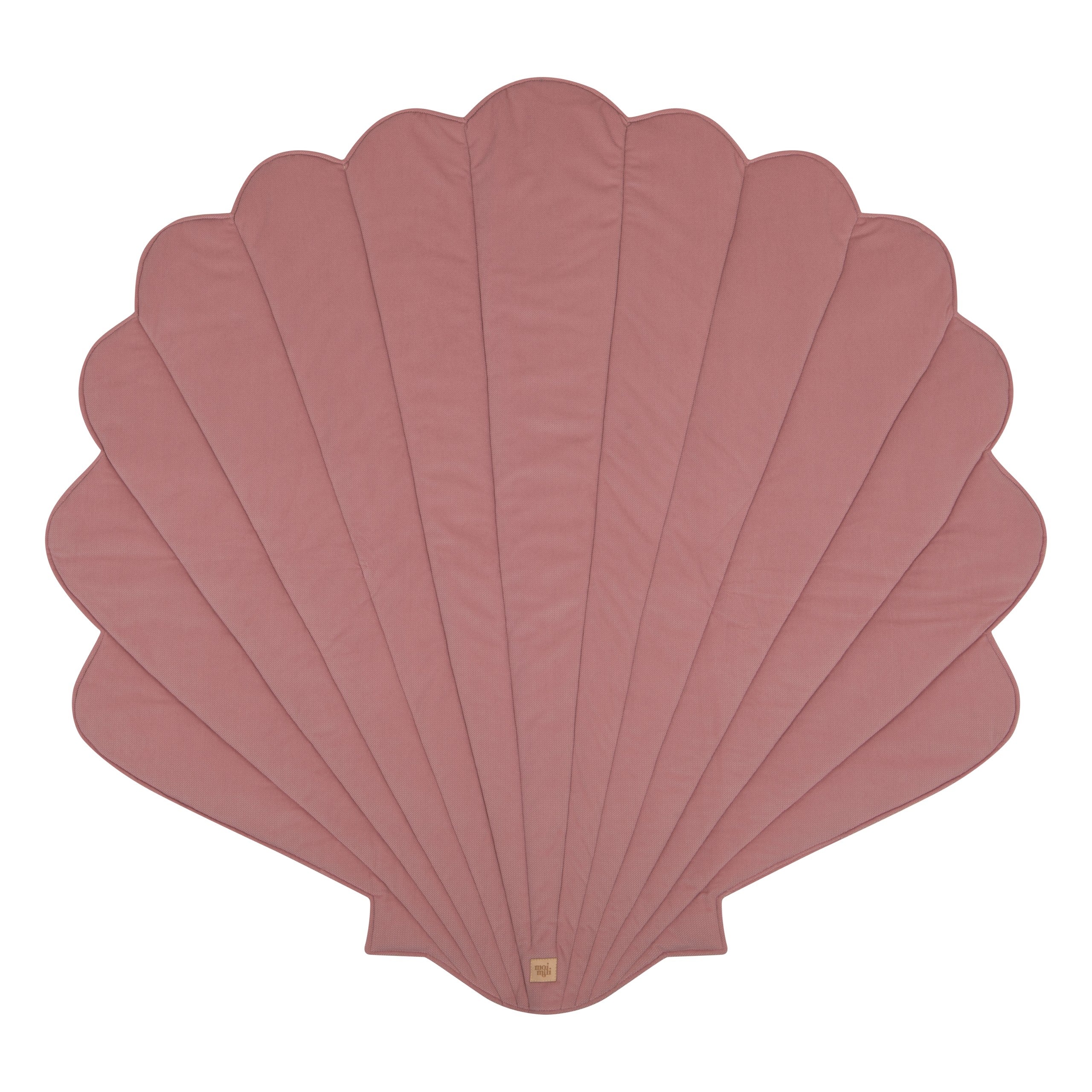 Front product view of the powder pink Moi Mili shell playmat on a white background
