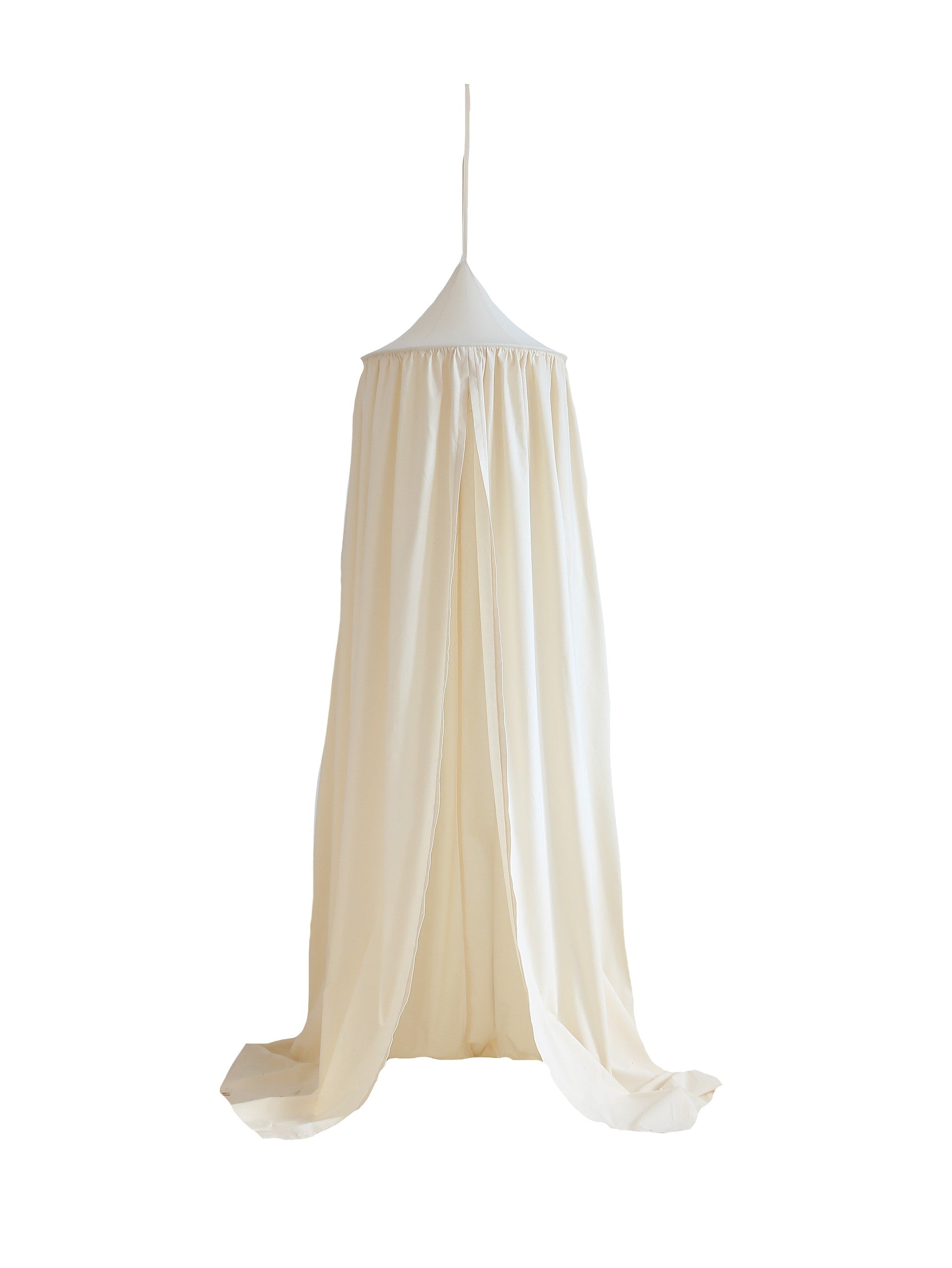 Full-length cream Moi Mili raw cotton canopy displayed on a white background