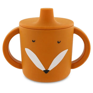 Gobelet à bec en silicone orange avec motif tête de renard et deux anses