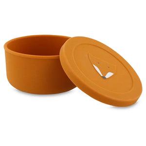 Récipient à goûter en silicone orange avec couvercle, motif tête de renard