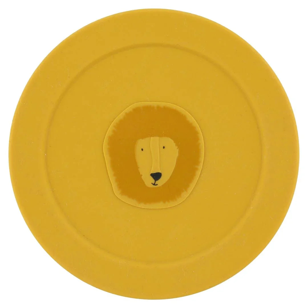 Couvercle de récipient à goûter en silicone jaune avec motif tête de lion
