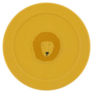 Couvercle de récipient à goûter en silicone jaune avec motif tête de lion