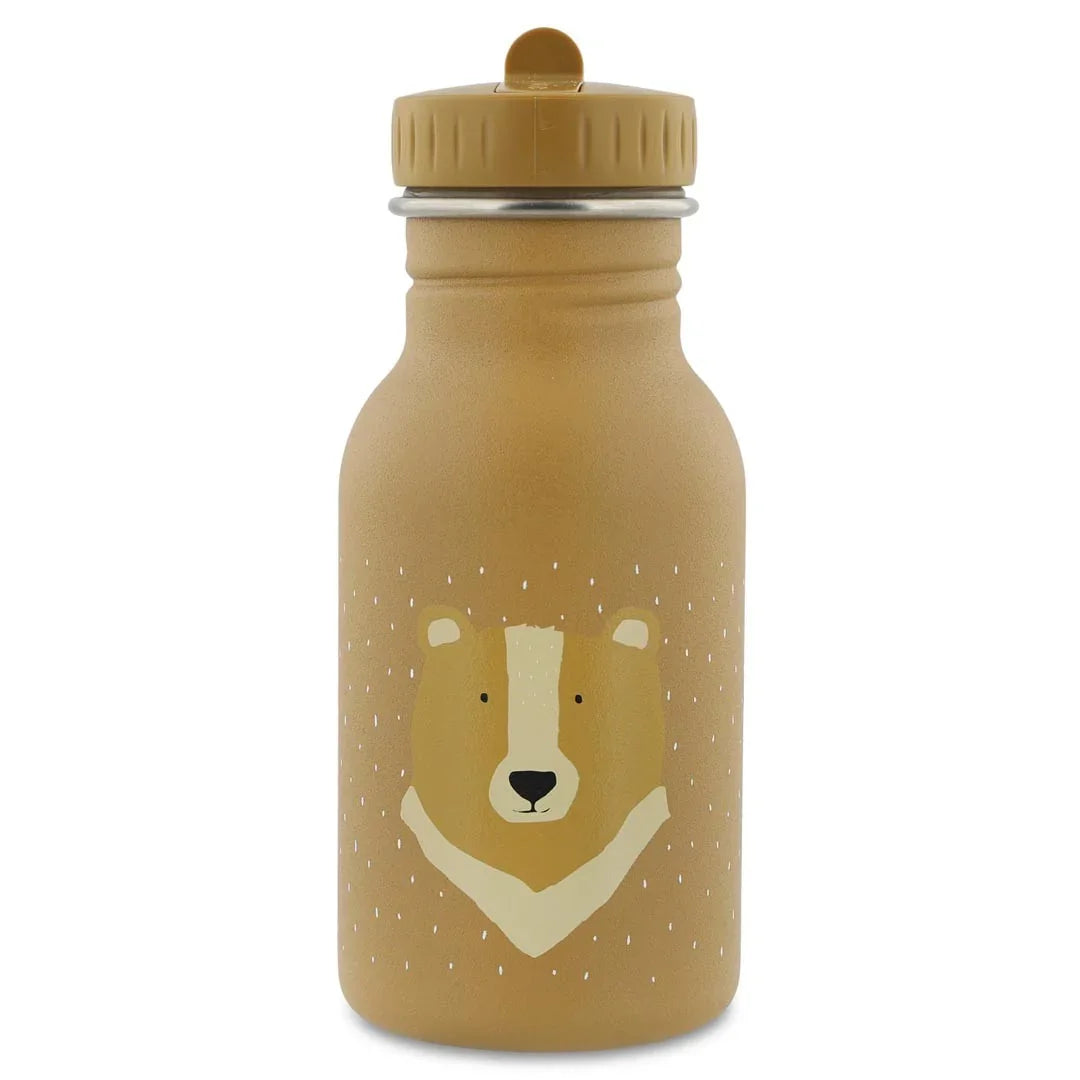 Gourde inox marron 350ml avec tête d'ours et pois.