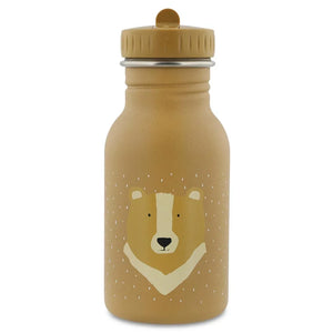 Braune Edelstahl-Wasserflasche (350 ml) mit Bärengesicht-Illustration und Punktemuster