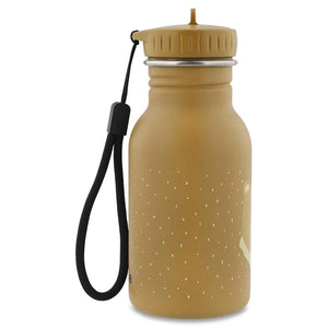 Beigefarbene Edelstahl-Wasserflasche mit Punktemuster, Schraubverschluss und schwarzer Trageschlaufe
