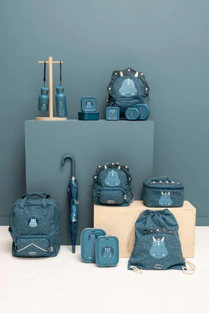 Gourdes en inox bleues pour enfants avec sac à déjeuner, sac à dos, parapluie et contenants assortis à motif tricératops