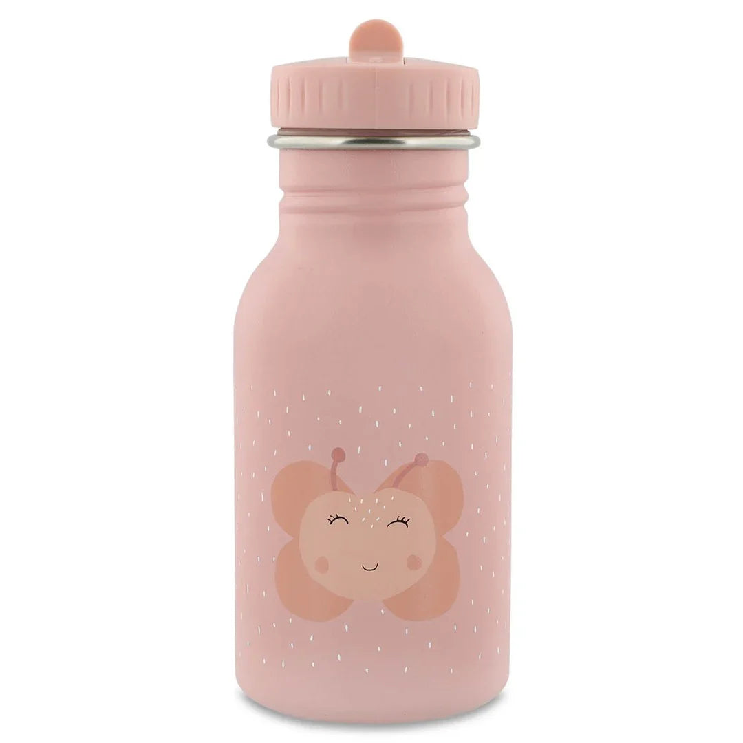Gourde inox rose 350ml avec papillon mignon et pois.