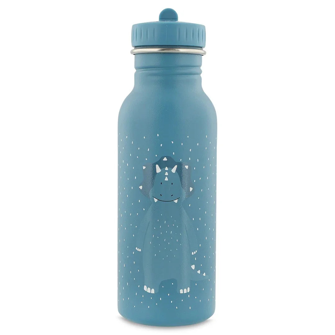 Botella de agua de acero inoxidable azul con estampado de dinosaurio triceratops, 500 ml