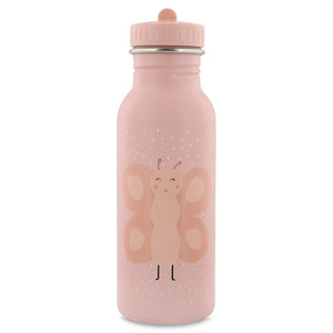Gourde en inox rose avec illustration de papillon et motif pois