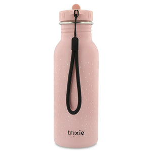 Gourde en inox rose à pois blancs, dragonne noire et logo Trixie