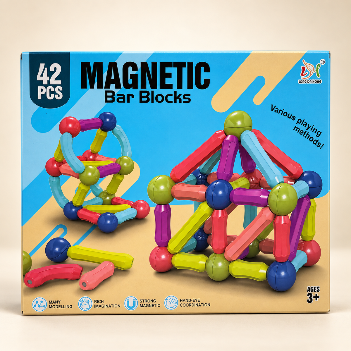 Tong Da Hong Magnetic Bar Blocks 42-piece construction set in colourful retail packaging for ages 3+