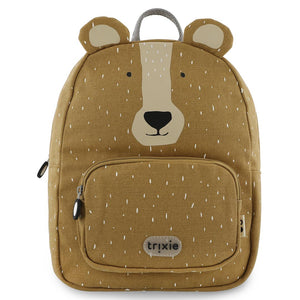 Front view of Trixie Mr. Bear brown kids backpack with bear ears, friendly face and zipped front pocket