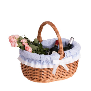 Panier de courses Werburga avec poignée en osier et bordure bleue