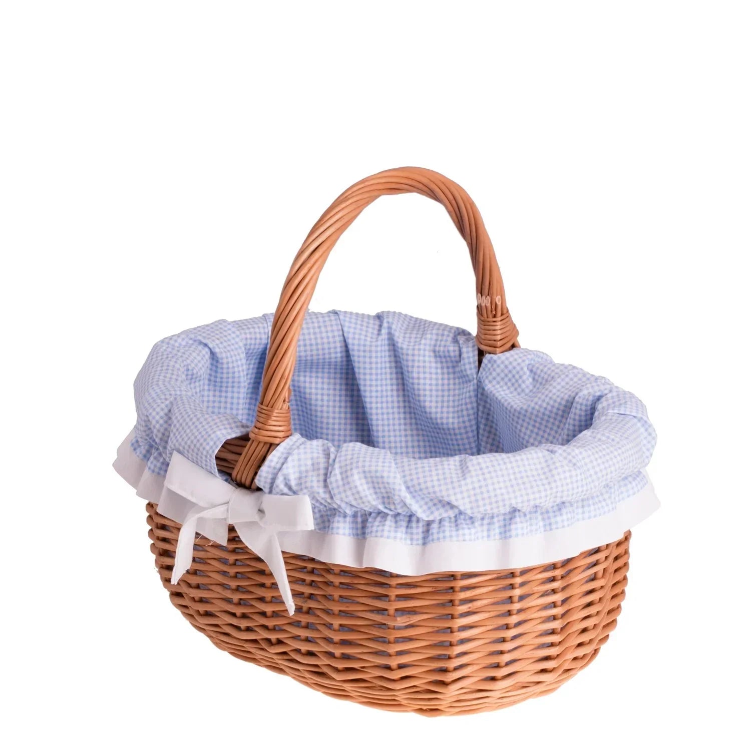 Panier de courses Werburga avec poignée en osier et bordure bleue
