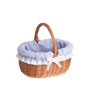 Panier de courses Werburga avec poignée en osier et bordure bleue