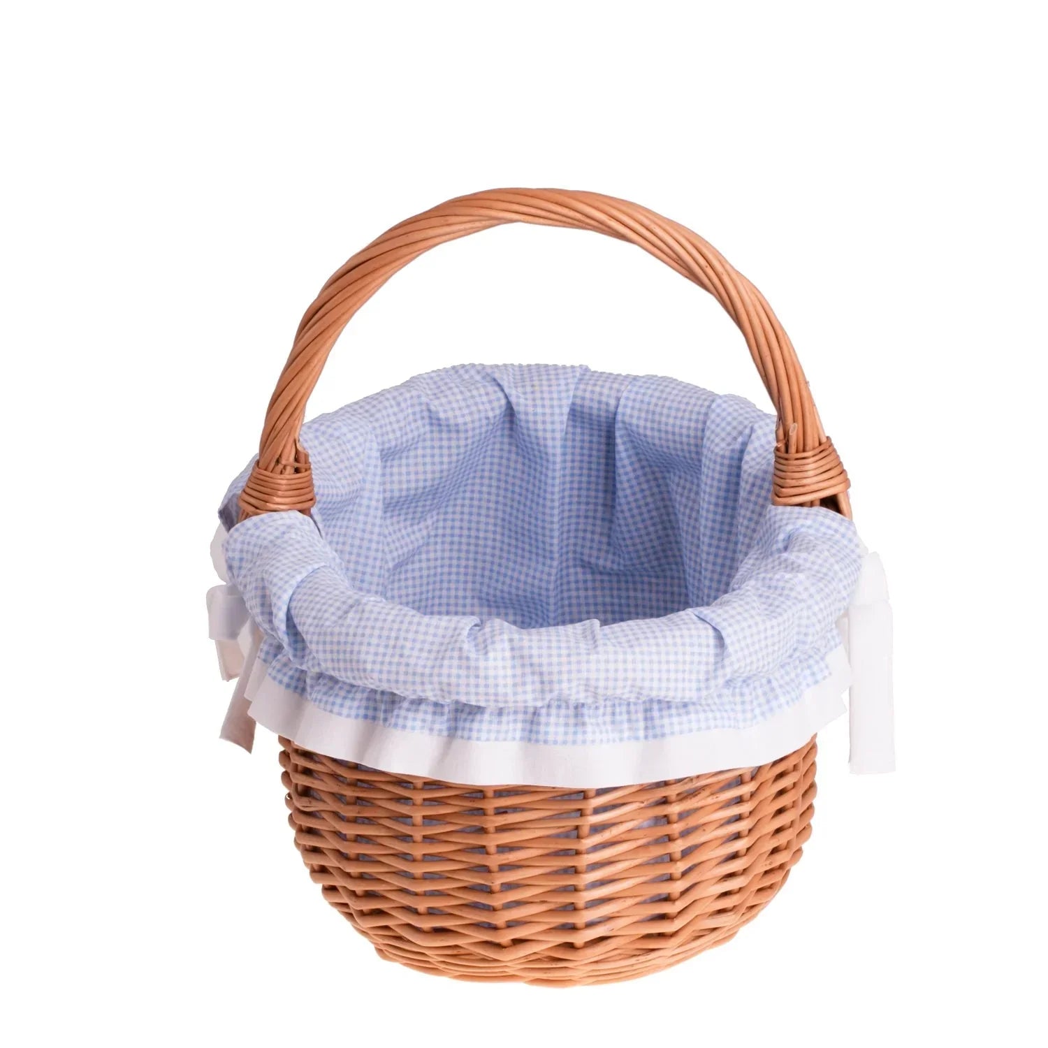 Panier de courses Werburga avec poignée en osier et bordure bleue