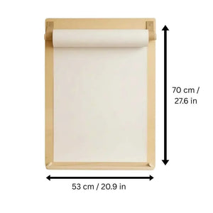 Natural wood children's drawing board with roll paper, 70x53 cm, for nursery or playroom art activities