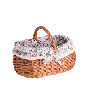 Panier de courses Wendissa avec poignée en osier et doublure fleurie