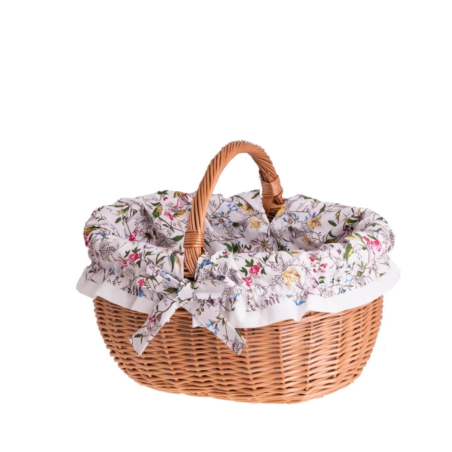 Panier de courses Werburga avec poignée en osier et bordure blanche