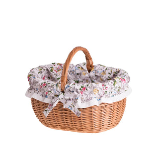 Panier de courses Werburga avec poignée en osier et bordure blanche