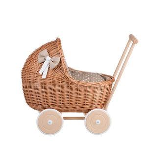Passeggino in vimini per bambole Lili – Biancheria beige