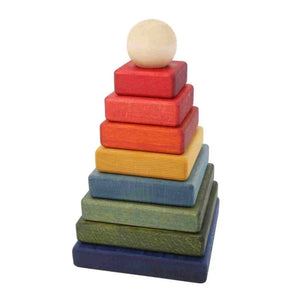 Wooden Story colourful wooden square stacking pyramid with graduated blocks and natural wooden ball