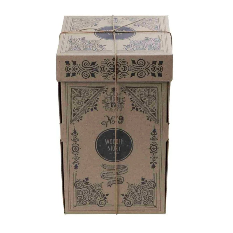 Wooden Story recyclable cardboard packaging for colourful wooden square pyramid