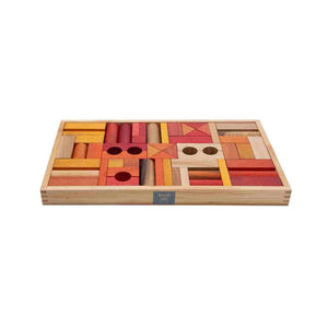 Wooden Story warm colour wooden building blocks arranged neatly inside solid wooden storage tray